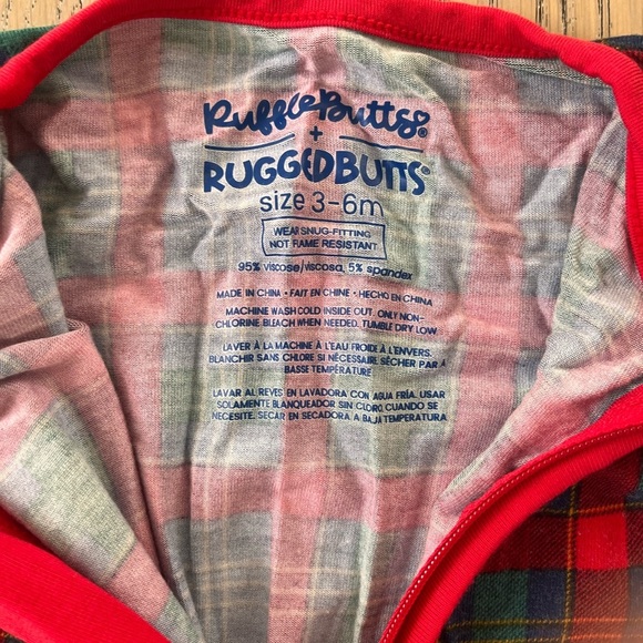 Ruggedbutts ruffle Bamboo Viscose Sleeper Onsie Double Zip Plaid Red 3-6 months - Picture 5 of 6